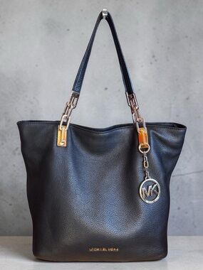 Michael Kors Brooke Black Peebled Leather Medium Tote.
